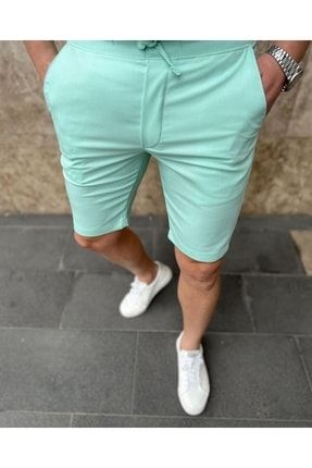 Erkek Jogger Su Yeşili Kısa Şort Pantolon Slim Fit | Pnt1020