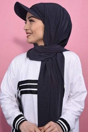 Şapkalı Boneli Hazır Şal Hijab Siyah Renktir BONE10