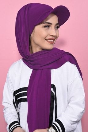 Şapkalı Boneli Hazır Şal Hijab Haşema Üstü Kullanılabilen Havuz Deniz Bone Şal BONE10