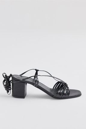 Siyah Bağcıklı Topuklu Sandalet 418125267