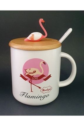 Flamingo Porselen Kapaklı Ve Kaşıklı Mug Kupa thm-751