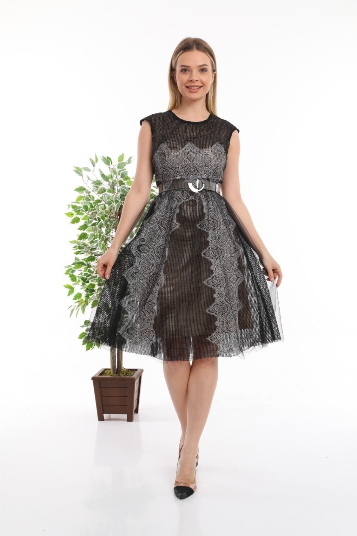 Dzyn Line Evening Prom Dress Black Midi Trendyol