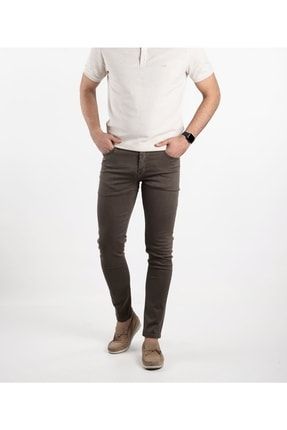 Jeans Dar Kesim Erkek Haki Renk Likralı Kot Pantolon 30037