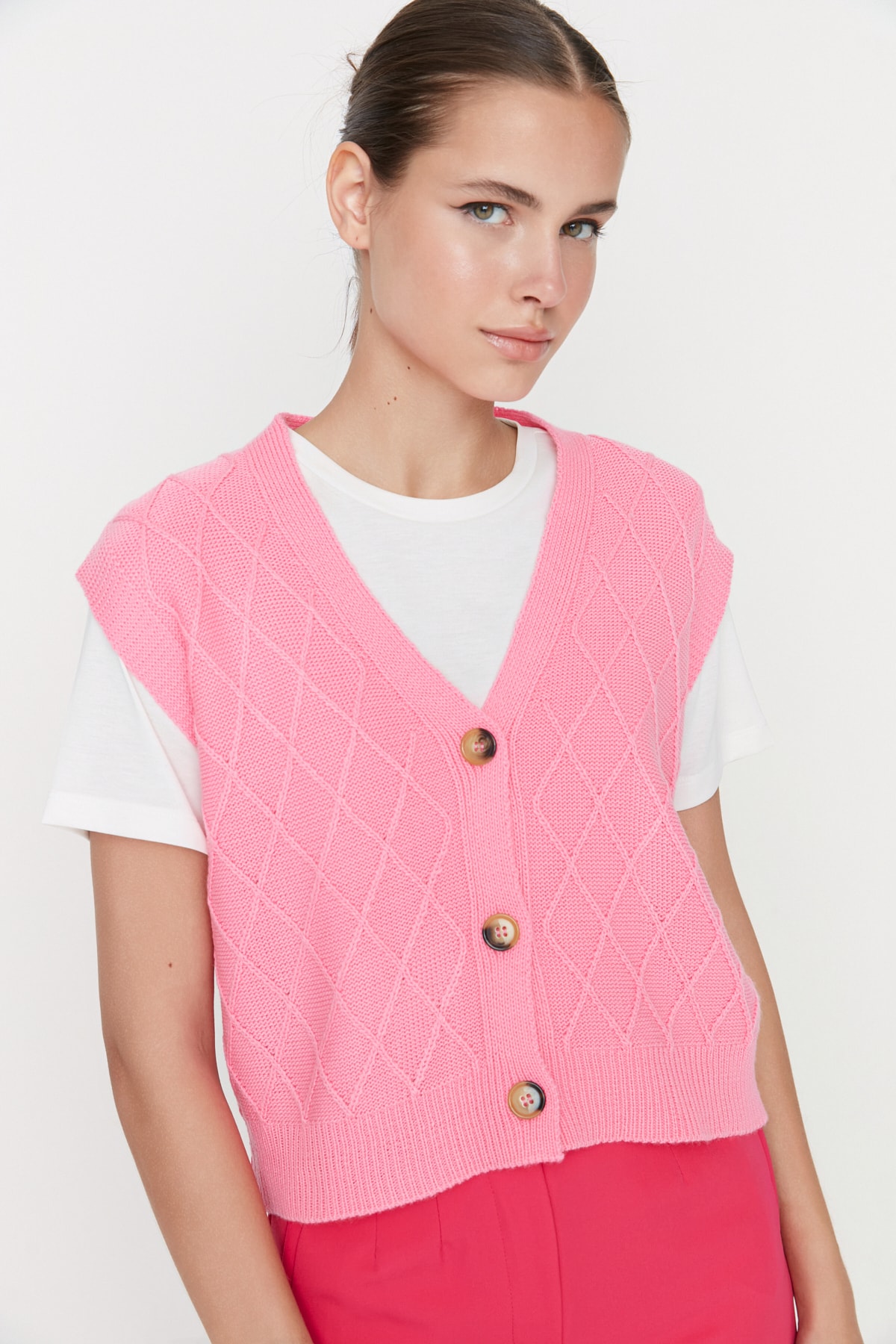 Trendyol Collection Strickweste Rosa Regular Fit Fast ausverkauft