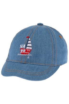 1 Yaş %100 Koton Erkek Bebek Şapkası - Infant Boy Caps - Pamuk Denim Şapka - Siperlikli - Lastikli Y8010-08-R131