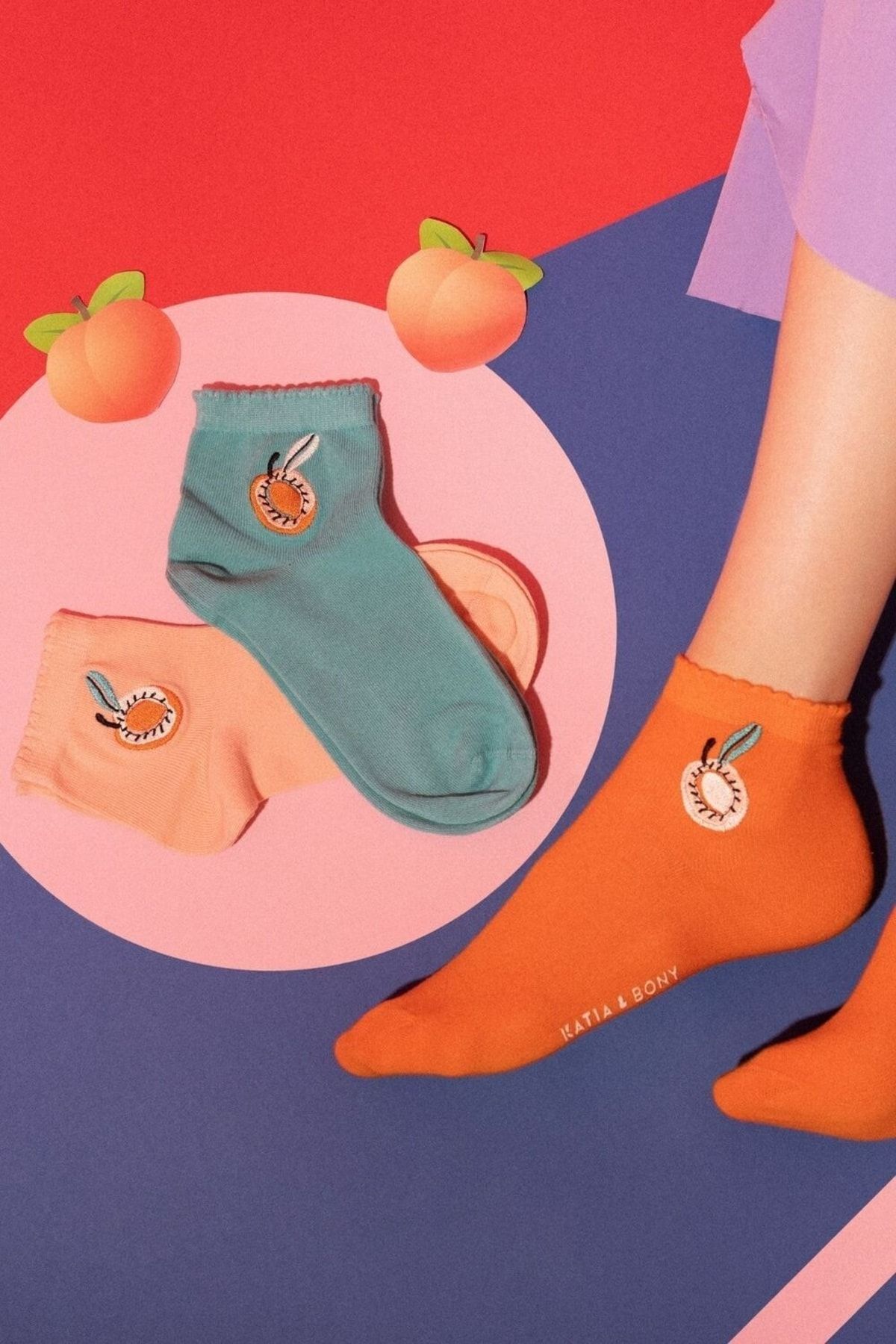 3'lü Paket Kutulu Şeftali Kadın Step Çorap - Mint/somon/turuncu