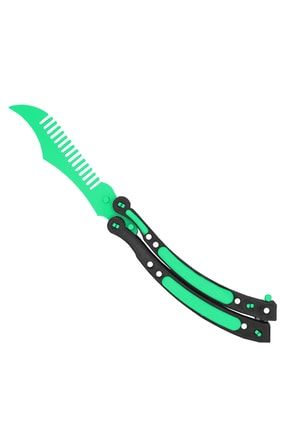 Cs Go Lüx Kelebek Bıçak Şeklinde Kilitli Tarak Sallama Stres Atma Siyah Saplı Su Yeşili 3DCSGO01