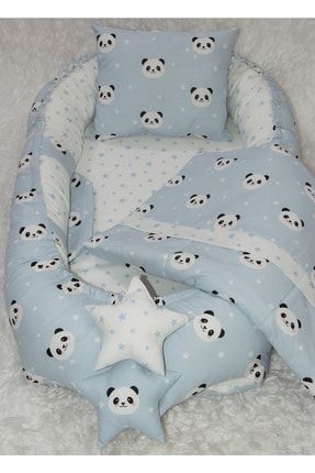 Mavi Panda Tasarım Pikeli Lux / Bebek Yuvası MMPTPLB1