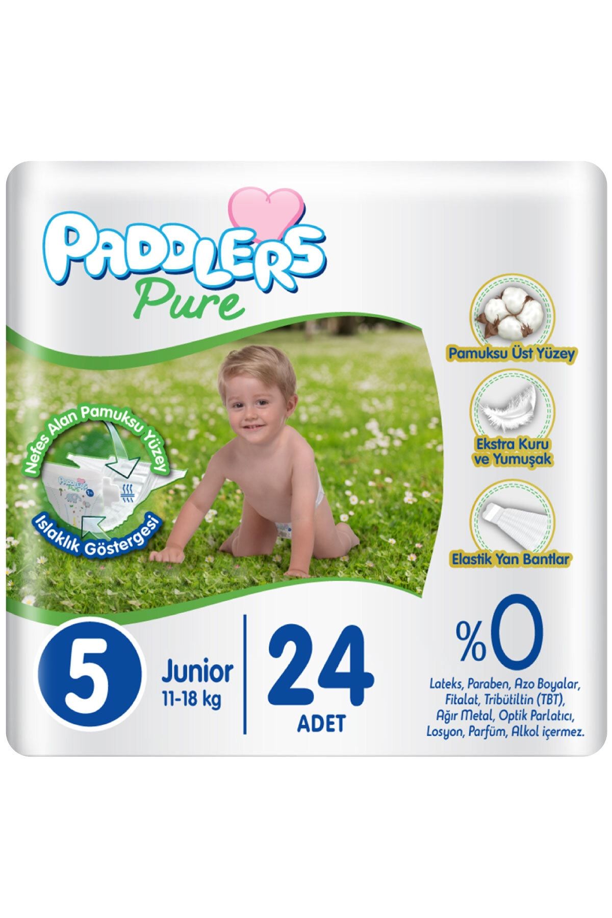 Paddlers Pure Bebek Bezi 5 Numara Junior 24 Adet (11-18 Kg) Eko Paket