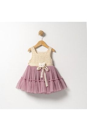 Kids 3061 Kız Bebek Ayıcıklı Tül Etekli Elbise TYC00440055671