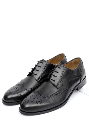 Siyah Gön Platinum Hakiki Deri Çift Yüz Zımbalı Bağcıklı Klasik Erkek Ayakkabı 34608 DDMA73034608