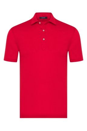 Kırmızı Piquet Gömlek Yaka Regular Fit Merserize Tişört E1222Y01003