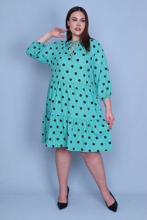 Kadın Yeşil Puan Desenli Katli Elbise 65N32539