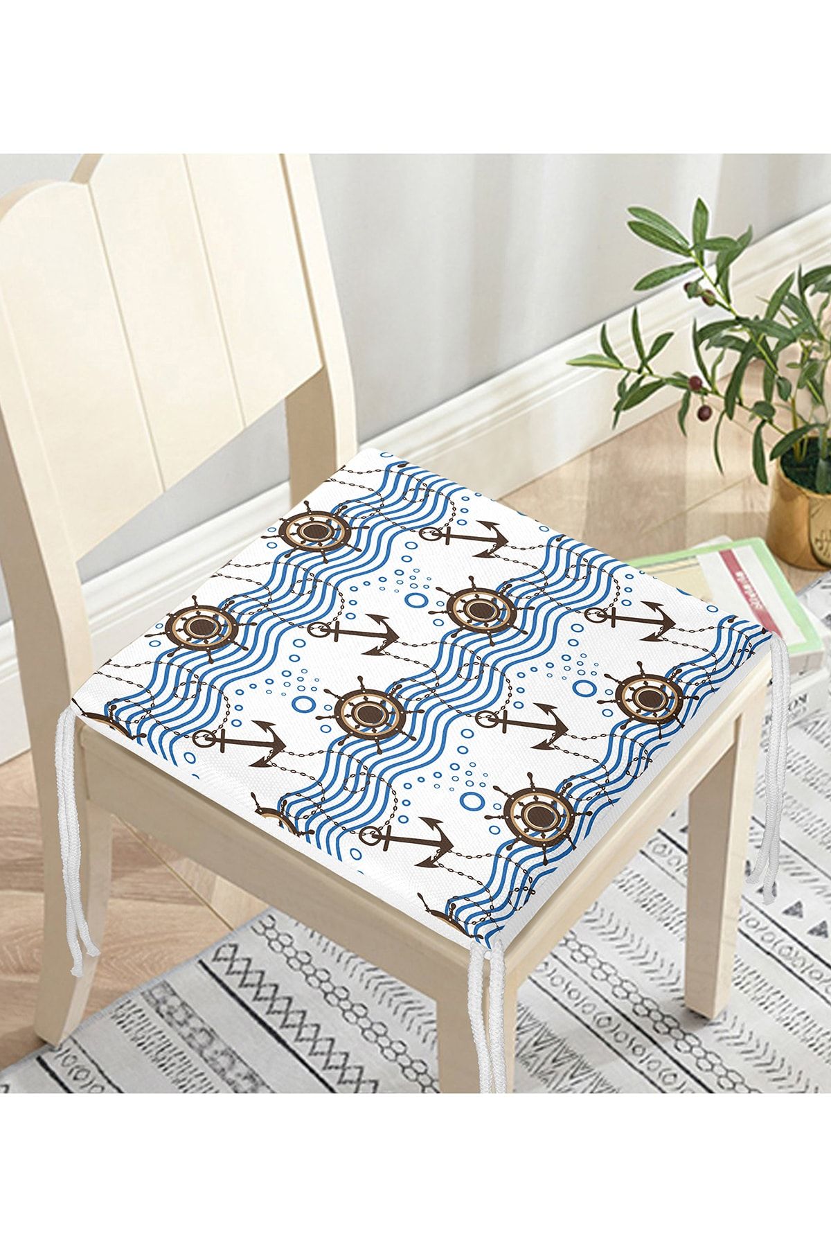 Realhomes-Sailor Themed Digital Printed Zippered Chair Cushion with Anchor and Helm 3