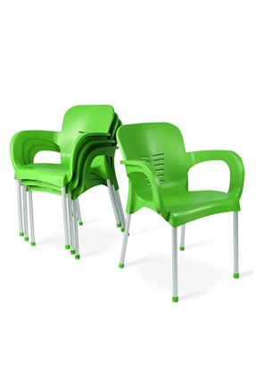 4 Adet Metal Ayaklı Plastik Sandalye Yeşil Hesapli8988