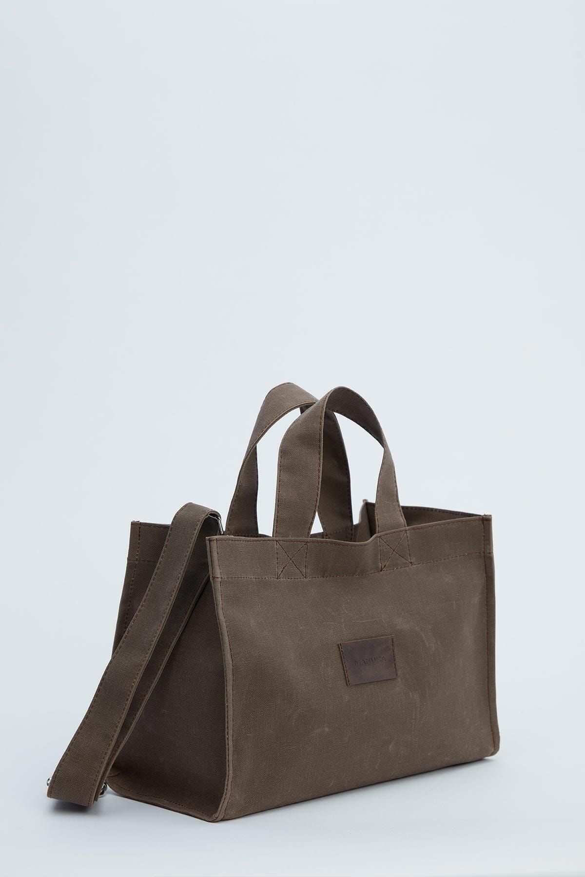 Manuka-Kleine Canvas-Tasche in Braun mit Wascheffekt 5