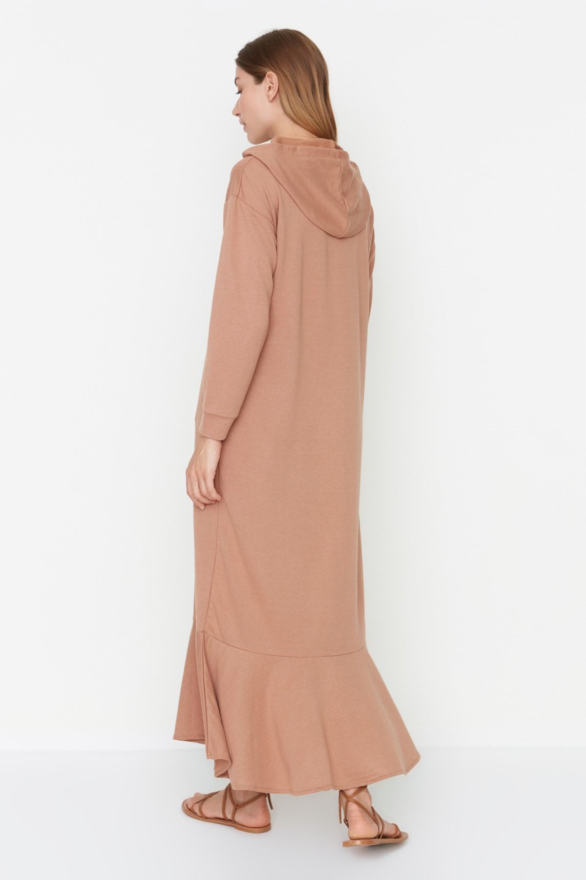 Trendyol Modest Camel Kapüşonlu Örme Sweat Elbise TCTAW22EB0142 RN9162