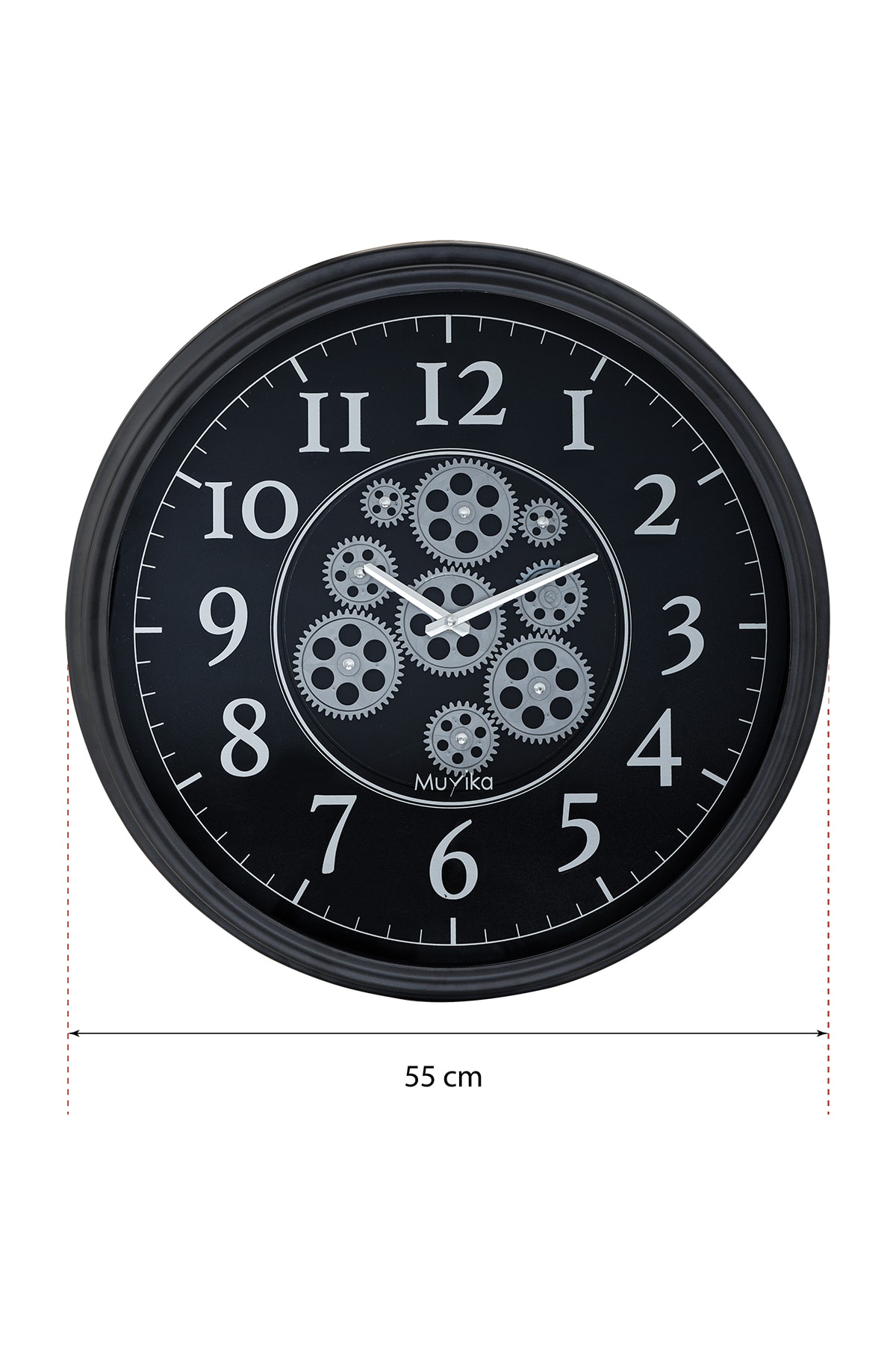Muyika Perfetto Moving Gear Black Case 55X55Cm Silent Mechanism Vintage Wall Clock Pods-55 main image 0