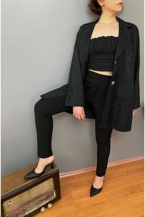 Kadın Desenli Siyah Renk Blazer Ceket DESEOSİYAHDESENLİBLAZER