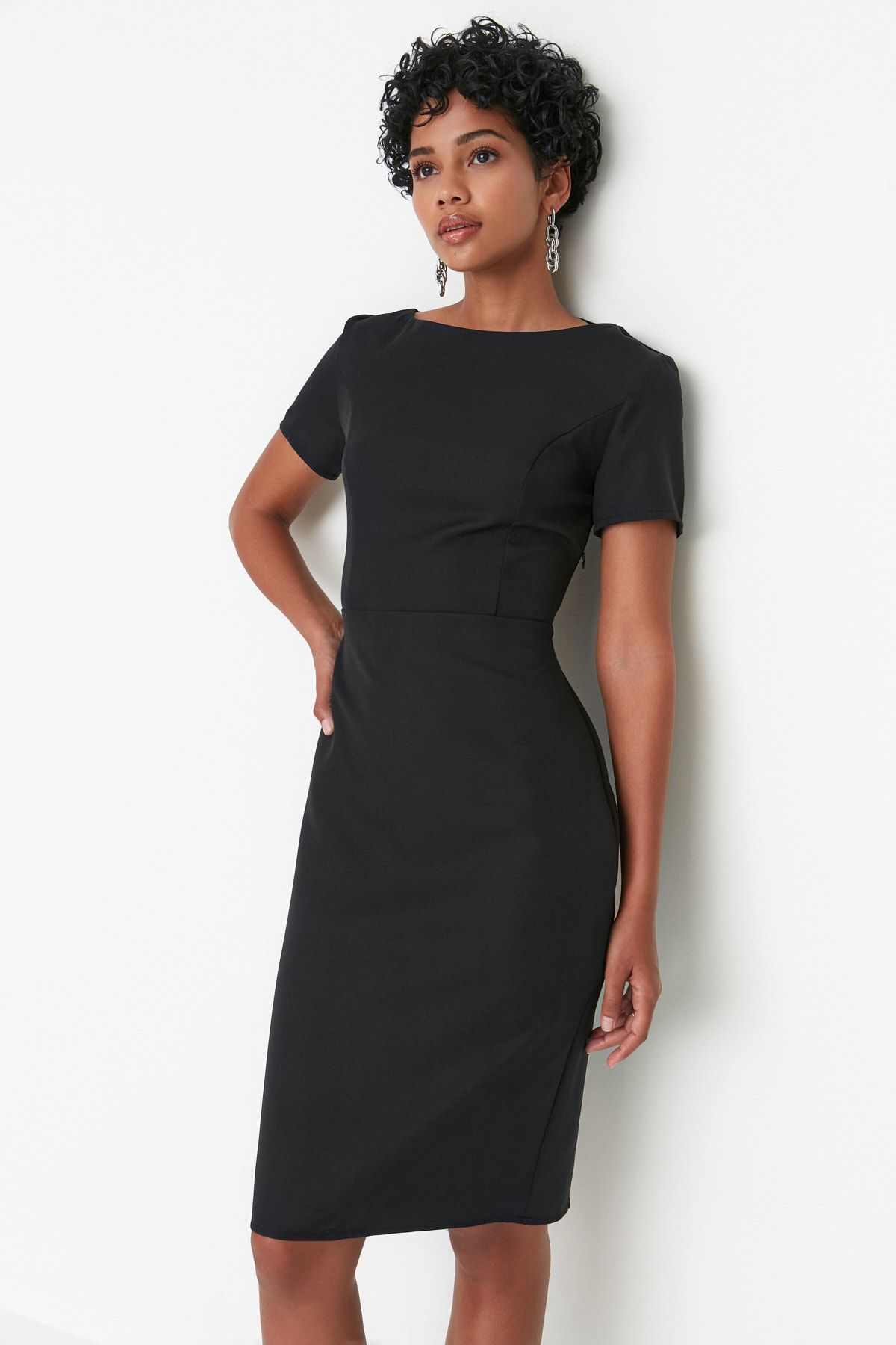 plain black straight dress