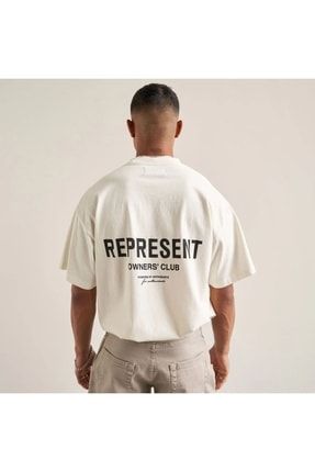 Erkek Beyaz Represent Baskılı Oversize T-shirt Representoversizetshirt