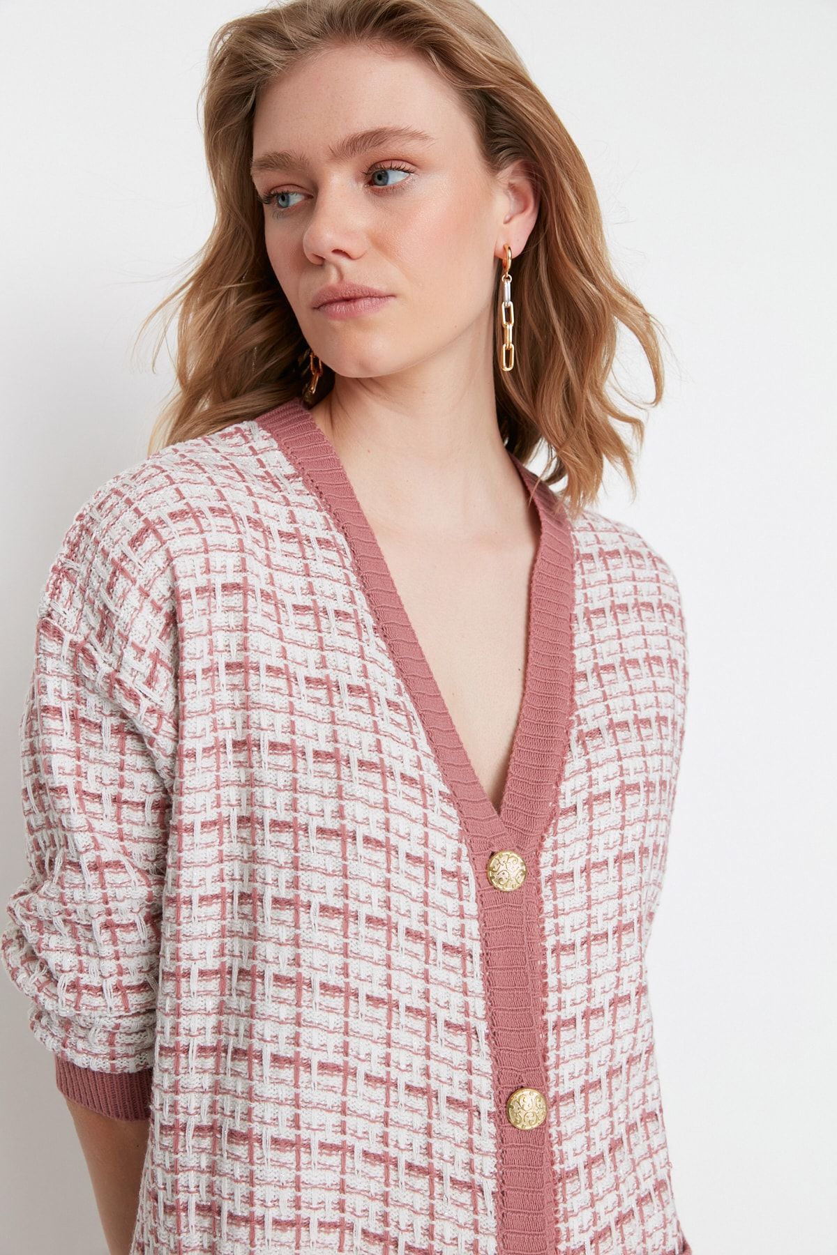Trendyol Collection Dusty Rose Wide Fit Tweed Look Glittery