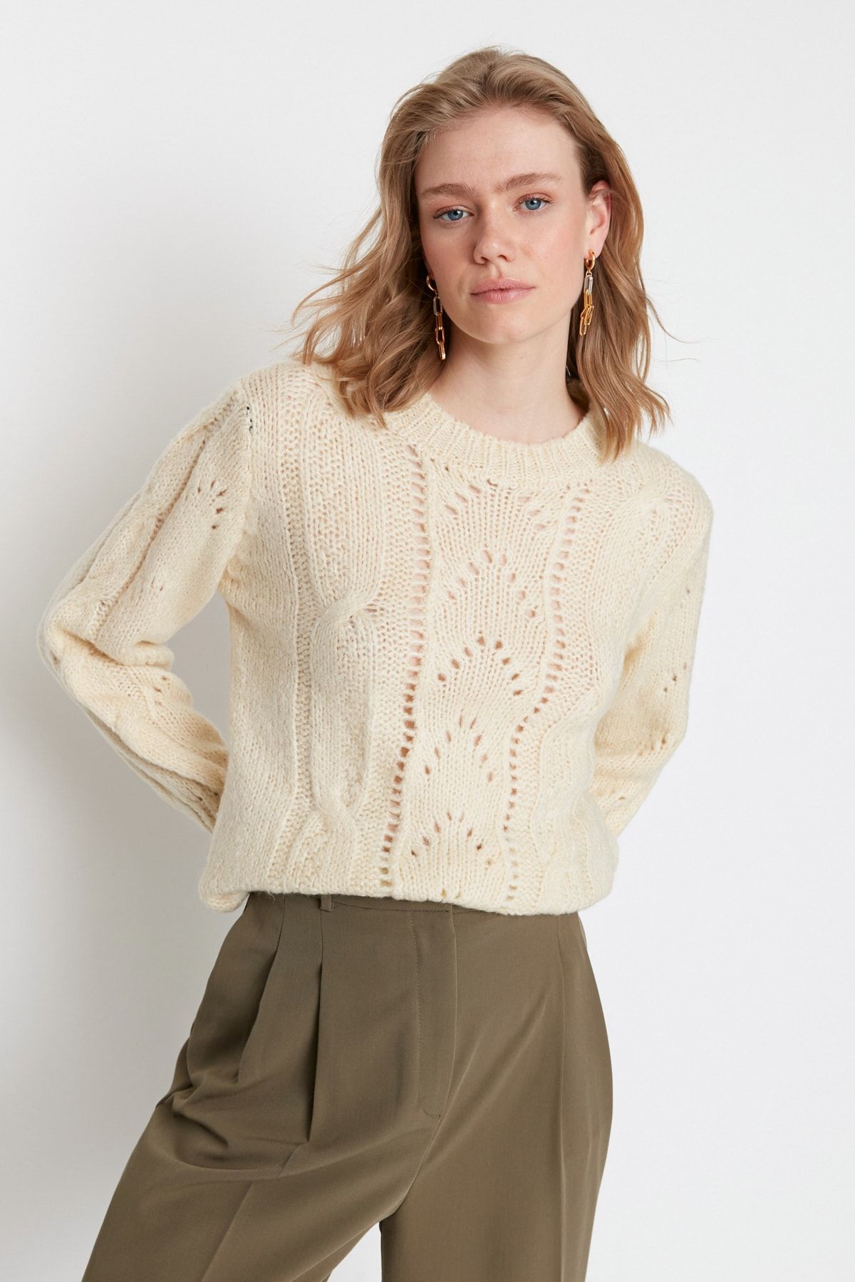 Trendyol Collection Pullover Ecru Regular Fit
