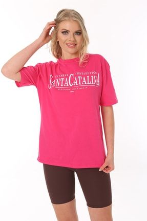Kadın Fuşya Santa Catalina Baskılı Regular Fit Tshirt MM0009734