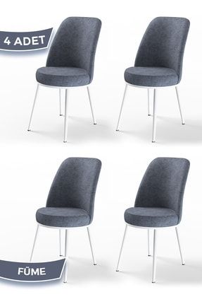 Dexa Serisi, Üst Kalite Mutfak Sandalyesi,4 Adet Füme Sandalye, Metal Beyaz Iskeletli 22DEXA01BYZ