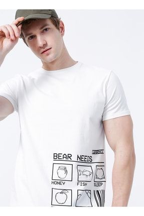 O Yaka Normal Kalıp Baskılı Kırık Beyaz Erkek T-shirt - 22.01.07.016_bear Needs 5002844342
