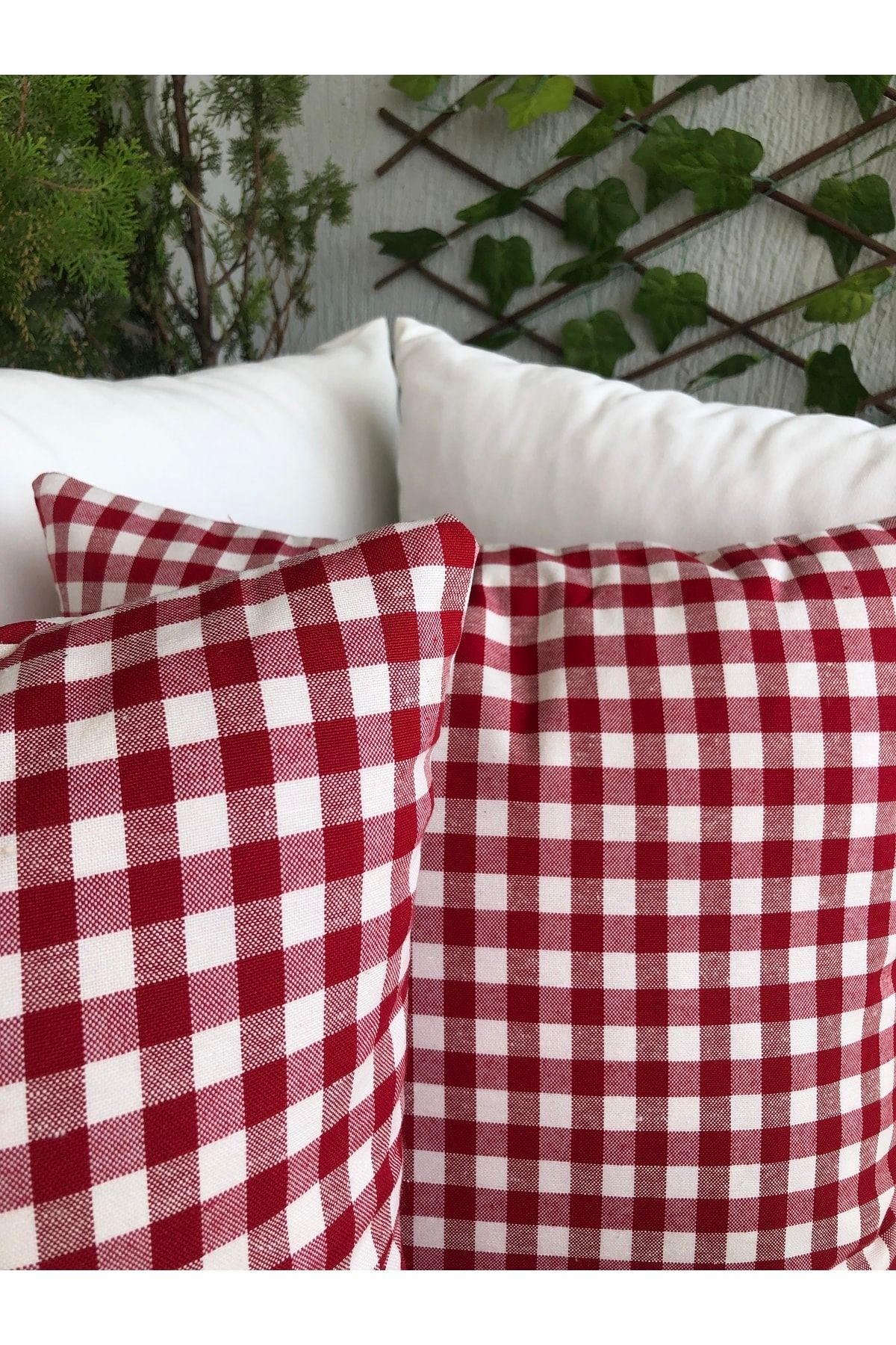 Decamor home-Gingham Red Throw Pillow Case 2