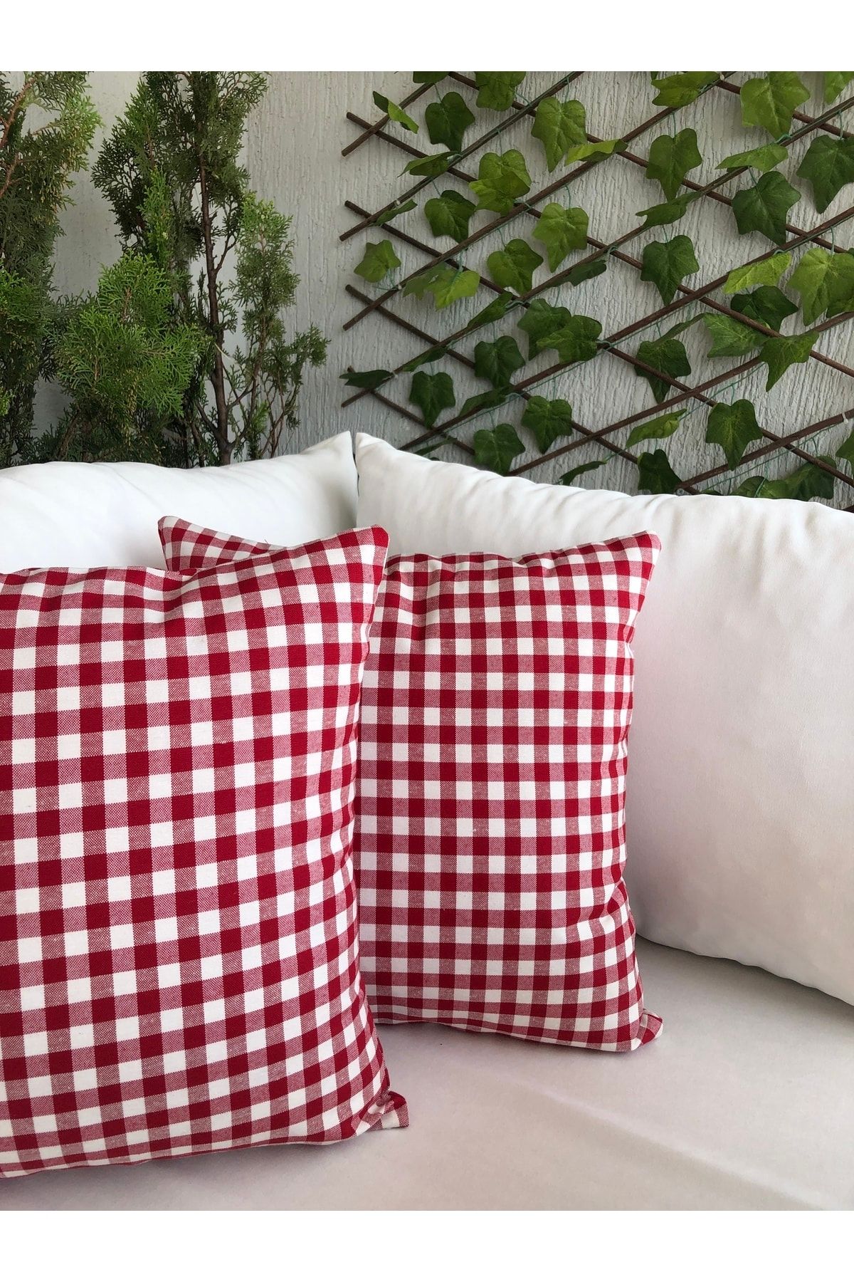 Decamor home-Gingham Red Throw Pillow Case 6