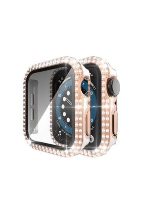 Apple Watch Seri 7 45 mm Uyumlu Parlak Taşlı Ekran Koruyucu Tam Kaplayan Kasa 54GSRH8TR4Y