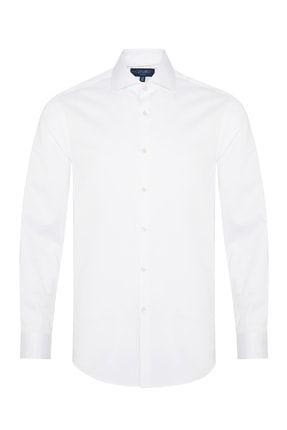 Non Iron Beyaz Saten Tailor Fit Italyan Yaka Gömlek E0122Y02001