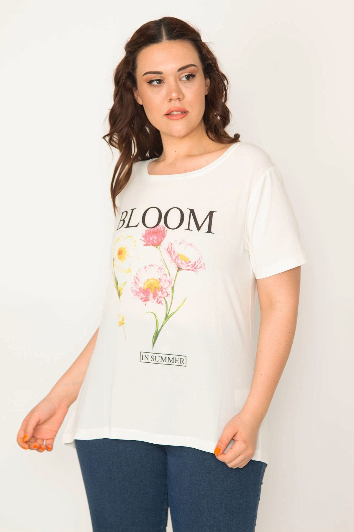 Şans-Γυναικεία Μπλούζα Bone Crew με στάμπα εμπρός 65n32646 σε Plus Size 2