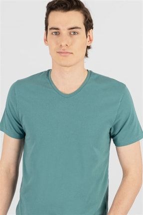 Slim Fit Dar Kesim V Yaka Düz Basic Kısa Kol T-shirt TS190002-PG