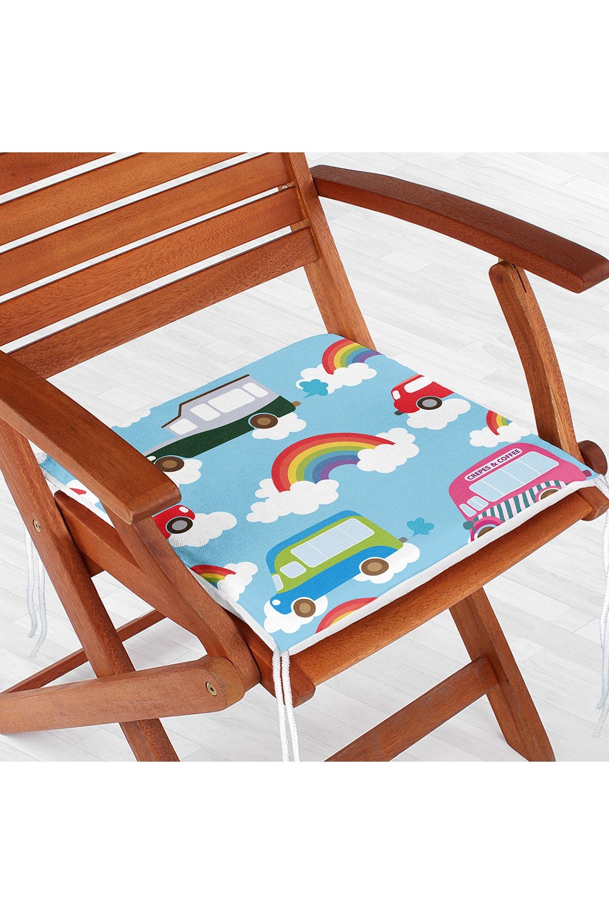 Realhomes-Digital Printed Modern Zippered Chair Cushion with Rainbow and Cars Motif 2