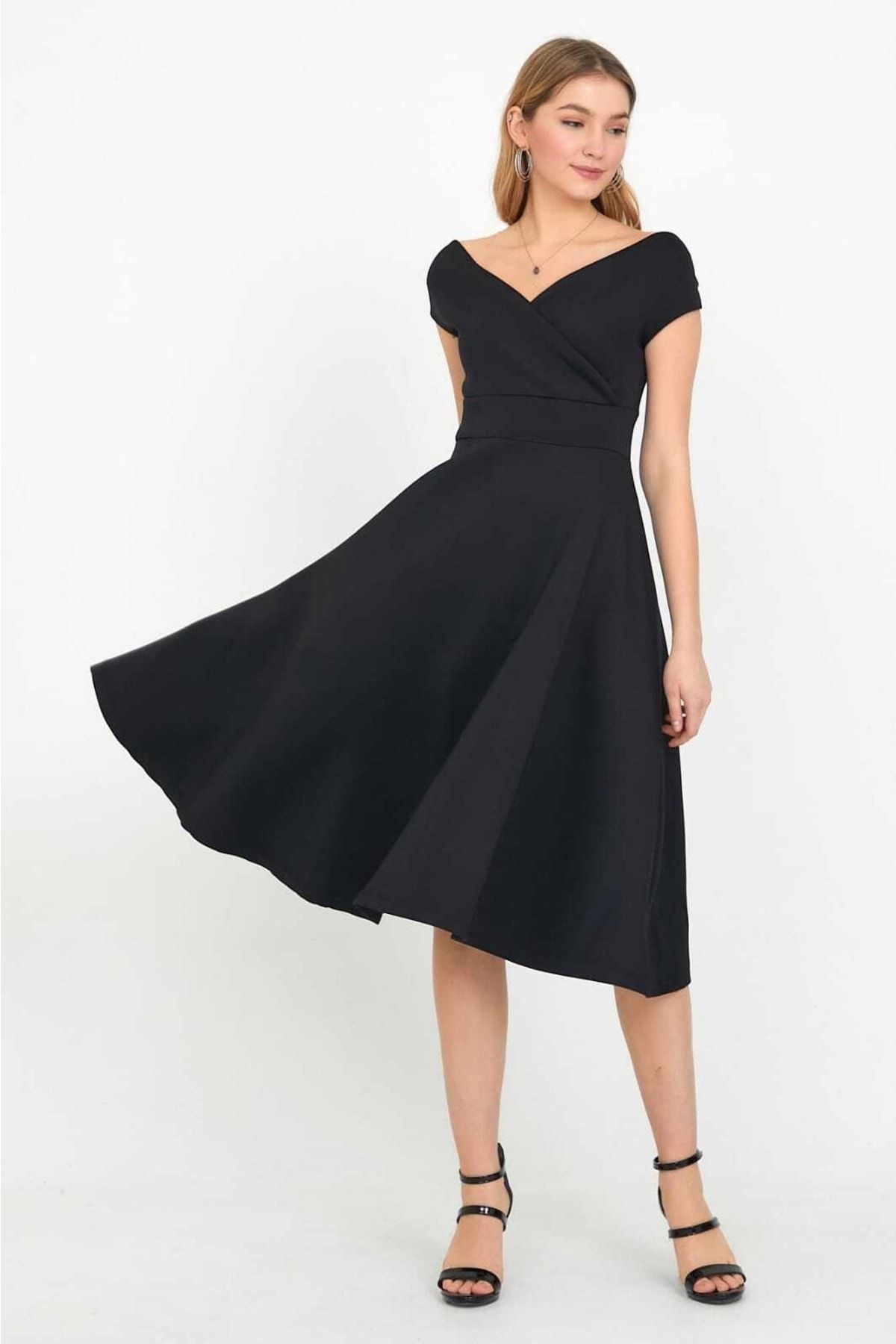 robe midi noire pour femmes leaf01001