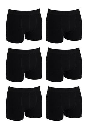 Erkek Siyah Likralı Boxer Yumuşak Kemerli Pamuklu Premium 6'lı Paket bubebek siyah boxer