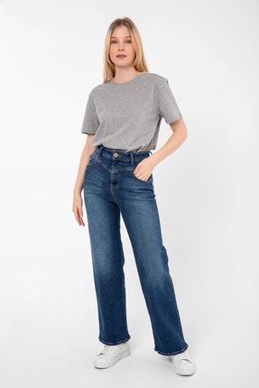 Mavi Yüksek Bel Wide Leg Kadın Denim Pantolon 92103