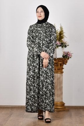 Kadın Haki Çiçek Desenli Viskon Elbise 22YFRZ000060