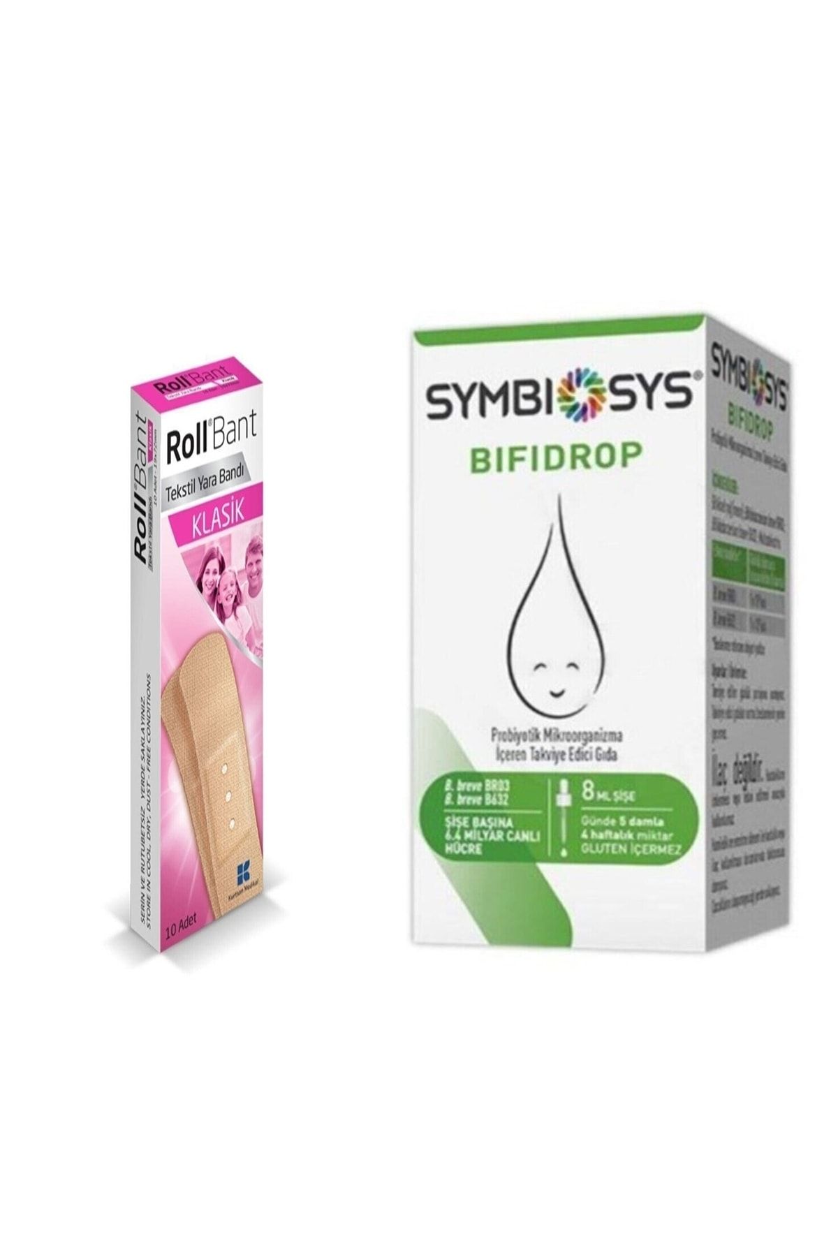 ROLLFİX Roll Band Aid, 10 упаковок и пробиотические капли Symbiosys Bifidrop, 8 мл BİFİDROPDAMLA