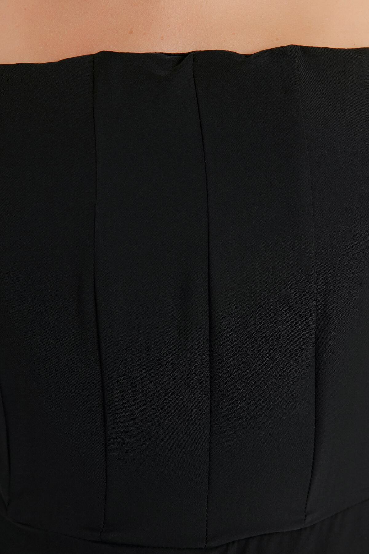 Trendyolmilla  Siyah A-Kesim Balen Detaylı Dokuma Kısa Abiye Gece Mezuniyet Elbisesi TPRSS22EL00065 - Görsel 4