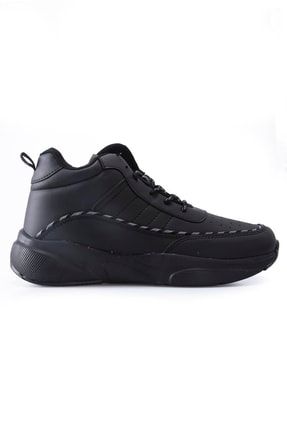 Siyah Erkek Yüksek Bilekli Şeritli Yüksek Taban Spor Ayakkabı T09ER-89094