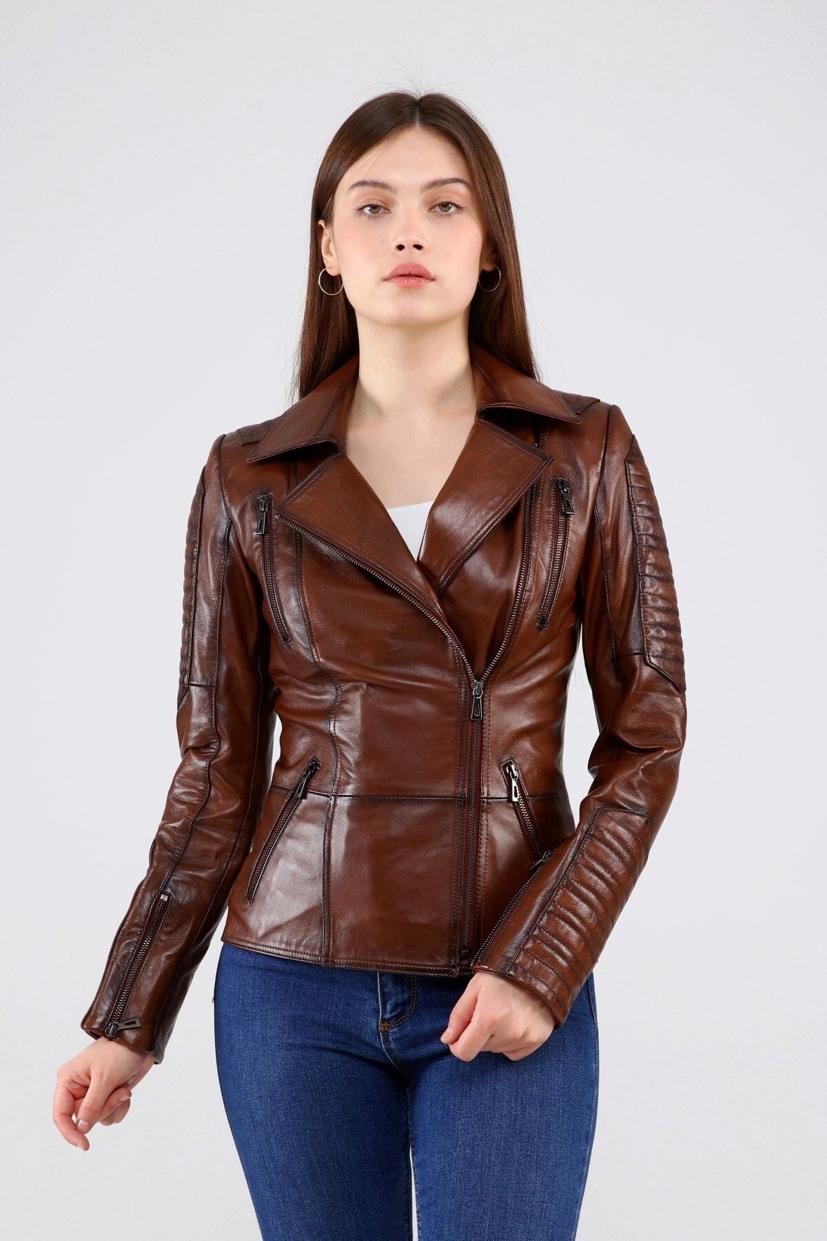 CE-YIL LEATHER PRODUCTS Женское коричневое пальто из натуральной кожи tbzey73