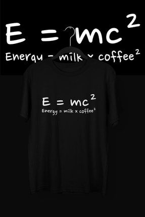 Akiki Tasarım, E=mc2 Energy=milk X Coffee2, Bilimsel Tasarım, Siyah Oversize Tişört, S Beden AK10326SO