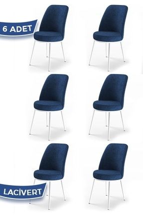 Dexa Serisi, Üst Kalite Mutfak Sandalyesi, 6 Adet Lacivert Sandalye, Metal Beyaz Iskeletli 22DEXA06BYZ