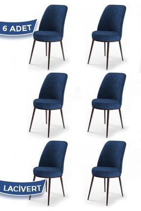 Dexa Serisi, Üst Kalite Mutfak Sandalyesi, 6 Adet Lacivert Sandalye, Metal Kahverengi Iskeletli 22DEXA06KHV