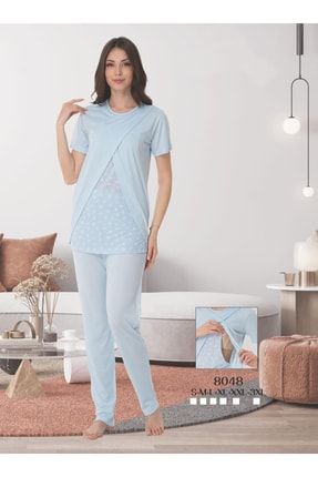 Desenli Çapraz Kesim Detaylı Lohusa Pijama Takımı EF-DCKD-PT8048