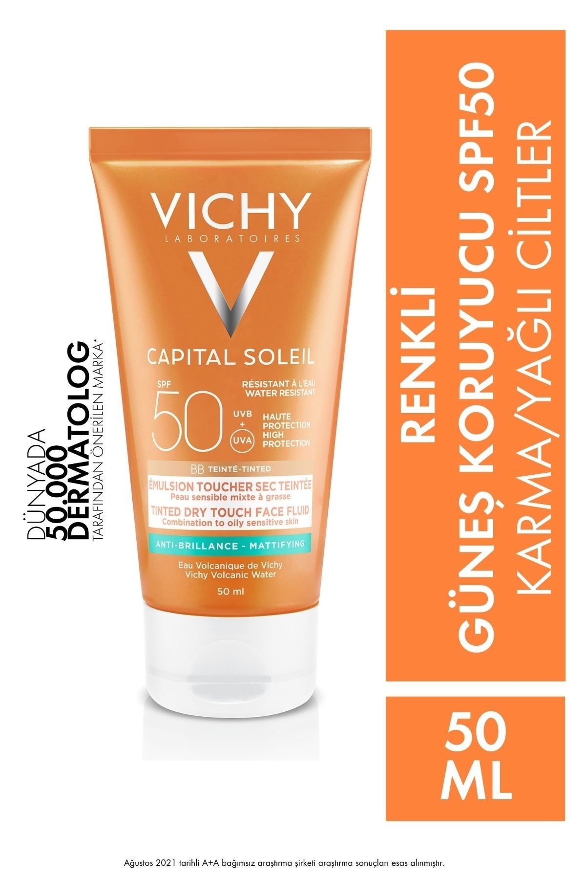Vichy Capital Soleil SPF50+ Yağlı Ciltler İçin Renkli Yüksek Korumalı Yüz Güneş Kremi 50ml